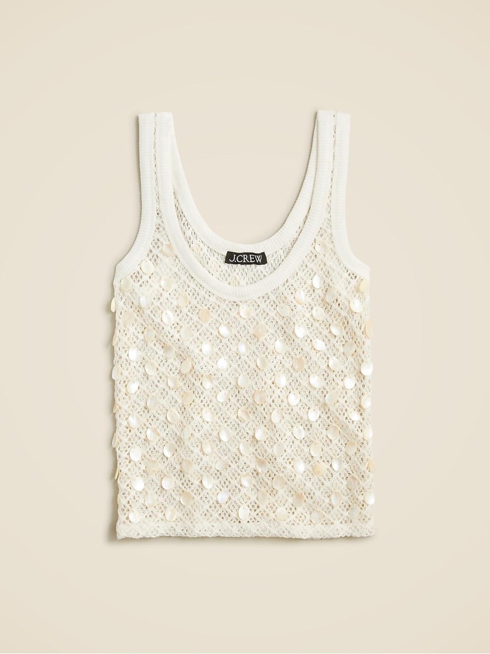 J. Crew Cream Crochet Tank with Sequin Accents